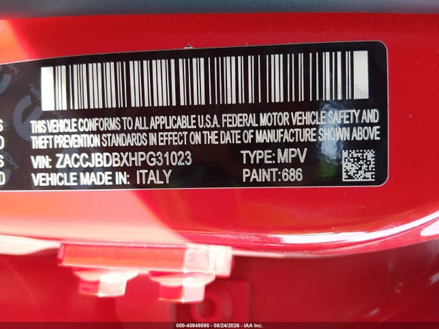 45949595 :رقم المزاد ، ZACCJBDBXHPG31023 vin ، 2017 Jeep Renegade Limited مزاد بيع