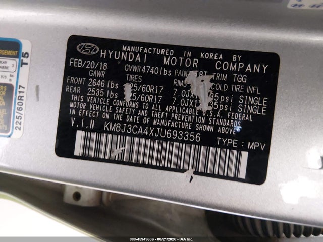 Продажа на аукционе авто 2018 Hyundai Tucson Sel, vin: KM8J3CA4XJU693356, номер лота: 45949606