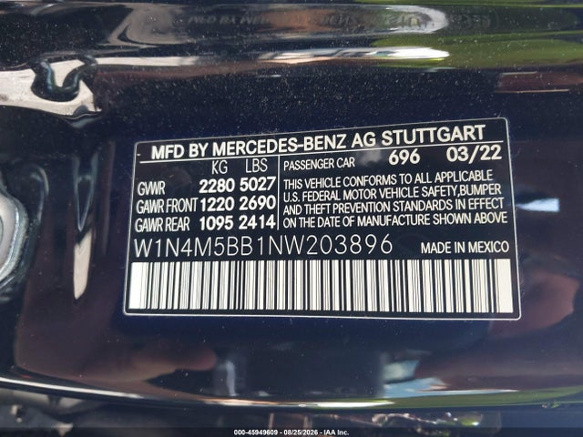 Продажа на аукционе авто 2022 Mercedes-benz Amg Glb 35 4matic, vin: W1N4M5BB1NW203896, номер лота: 45949609