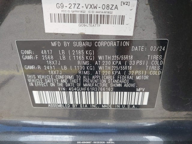 2024 Subaru Crosstrek Sport მანქანა იყიდება აუქციონზე, vin: 4S4GUHF61R3766162, აუქციონის ნომერი: 45949667
