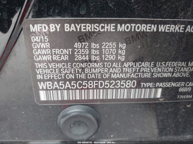 Продажа на аукционе авто 2015 Bmw 528i, vin: WBA5A5C58FD523580, номер лота: 45949700