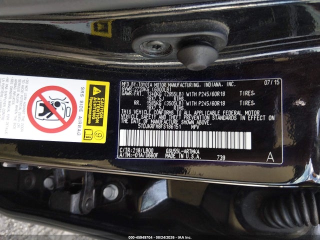 Toyota Highlander Xle V6 2015 5TDJKRFH8FS186151 Image 9