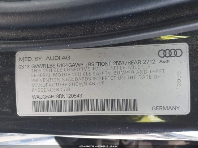 2013 Audi A6 2.0t Premium მანქანა იყიდება აუქციონზე, vin: WAUGFAFC8DN120543, აუქციონის ნომერი: 45949716