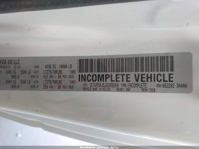 45949740 :رقم المزاد ، 3C7WR5AJ5JG289249 vin ، 2018 Ram 2500 Tradesman  4x4 8' Box مزاد بيع