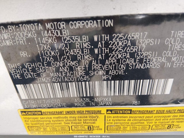 2010 Toyota Rav4 მანქანა იყიდება აუქციონზე, vin: JTMZF4DV1AD017645, აუქციონის ნომერი: 45949752
