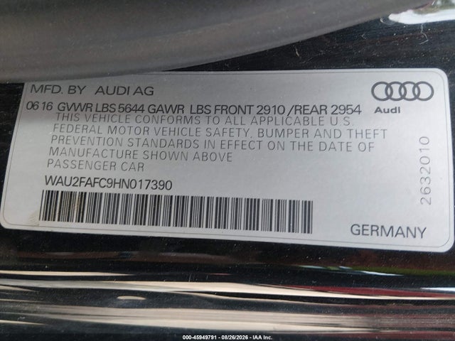 2017 Audi S7 4.0t Premium Plus მანქანა იყიდება აუქციონზე, vin: WAU2FAFC9HN017390, აუქციონის ნომერი: 45949791