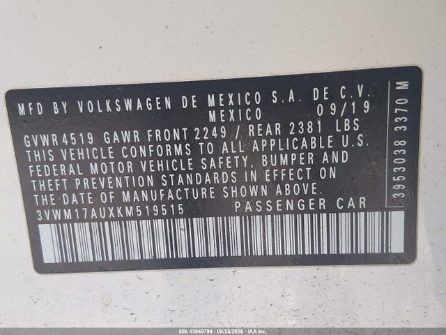 2019 Volkswagen Golf Alltrack Tsi S/tsi Se/tsi Sel მანქანა იყიდება აუქციონზე, vin: 3VWM17AUXKM519515, აუქციონის ნომერი: 45949794