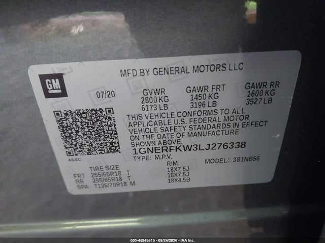 Продажа на аукционе авто 2020 Chevrolet Traverse Fwd Ls, vin: 1GNERFKW3LJ276338, номер лота: 45949815