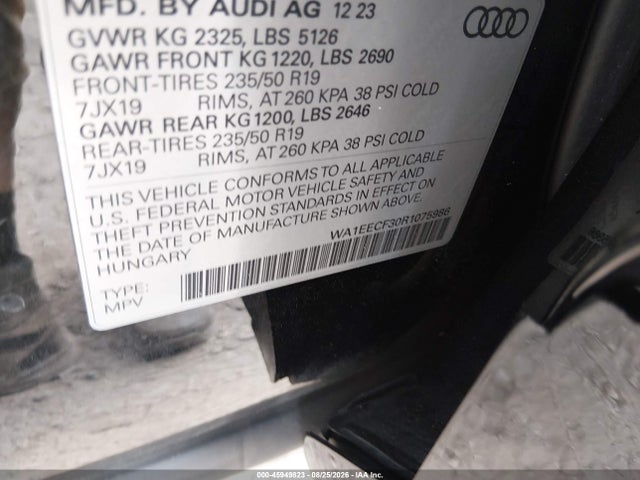 Aukcja sprzedaży 2024 Audi Q3 Premium Plus 45 Tfsi S Line Quattro Tiptronic, vin: WA1EECF30R1075986, numer aukcji: 45949823