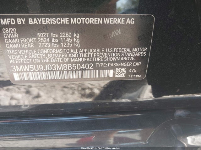 Продажа на аукционе авто 2021 Bmw M340i, vin: 3MW5U9J03M8B50402, номер лота: 45949831