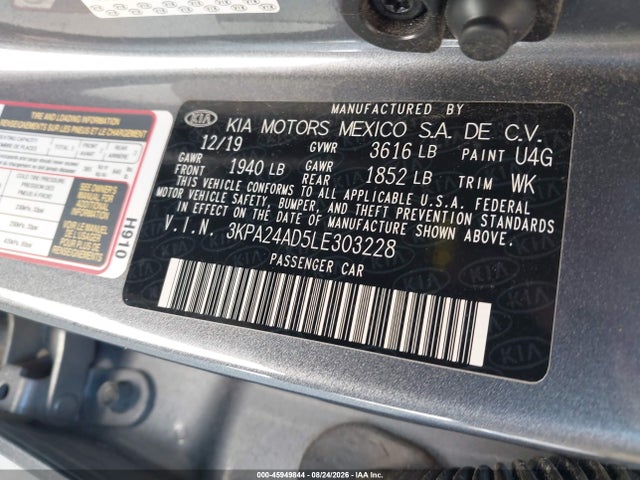Продажа на аукционе авто 2020 Kia Rio S, vin: 3KPA24AD5LE303228, номер лота: 45949844