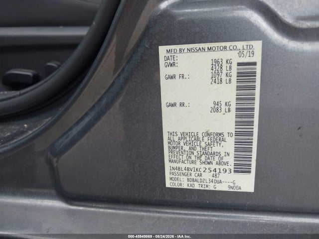 Продажа на аукционе авто 2019 Nissan Altima 2.5 S, vin: 1N4BL4BV1KC254193, номер лота: 45949869
