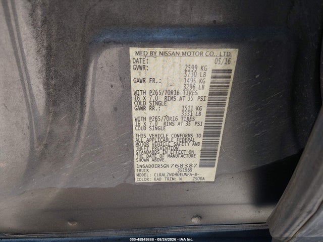 Продажа на аукционе авто 2016 Nissan Frontier Sv, vin: 1N6AD0ER5GN768387, номер лота: 45949888