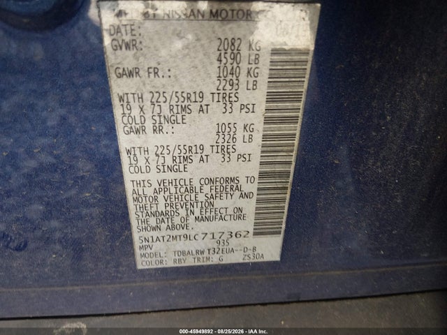 5N1AT2MT9LC717362 Nissan Rogue Sl Fwd
