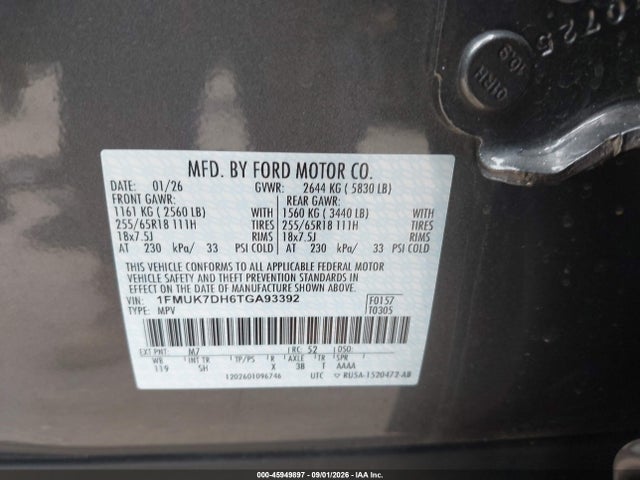 Aukcja sprzedaży 2026 Ford Explorer Active, vin: 1FMUK7DH6TGA93392, numer aukcji: 45949897