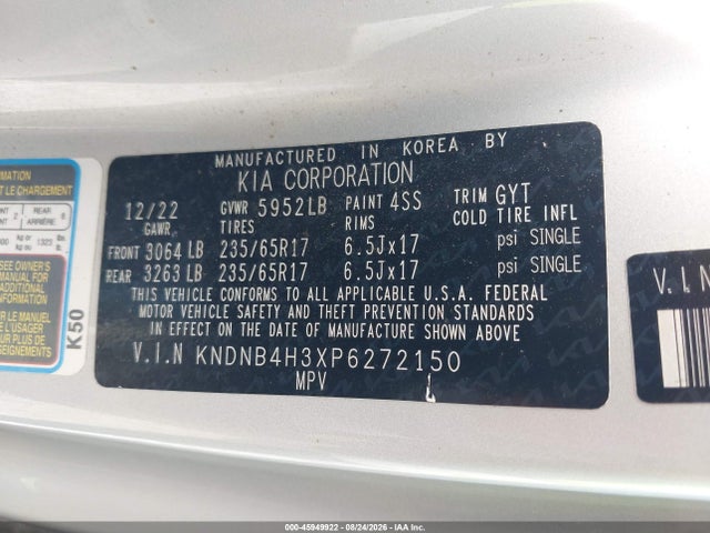 Продажа на аукционе авто 2023 Kia Carnival Mpv Lx Seat Package, vin: KNDNB4H3XP6272150, номер лота: 45949922