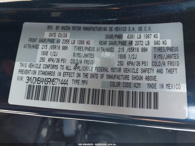 45949929 :رقم المزاد ، 3MVDMBAM8RM671444 vin ، 2024 Mazda Cx-30 2.5 S مزاد بيع