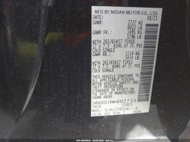 Продажа на аукционе авто 2022 Nissan Frontier Sv 4x2, vin: 1N6ED1EJ4NN602733, номер лота: 45949936
