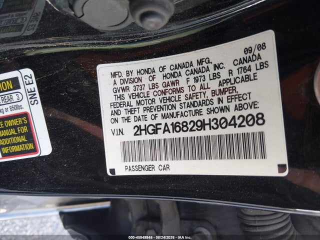 2009 Honda Civic Ex მანქანა იყიდება აუქციონზე, vin: 2HGFA16829H304208, აუქციონის ნომერი: 45949946