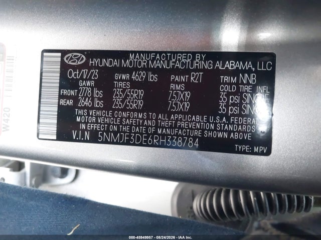 45949957 :رقم المزاد ، 5NMJF3DE6RH338784 vin ، 2024 Hyundai Tucson Sel مزاد بيع