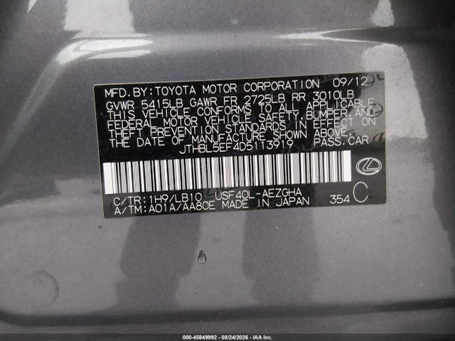 Продажа на аукционе авто 2013 Lexus Ls 460, vin: JTHBL5EF4D5113919, номер лота: 45949992