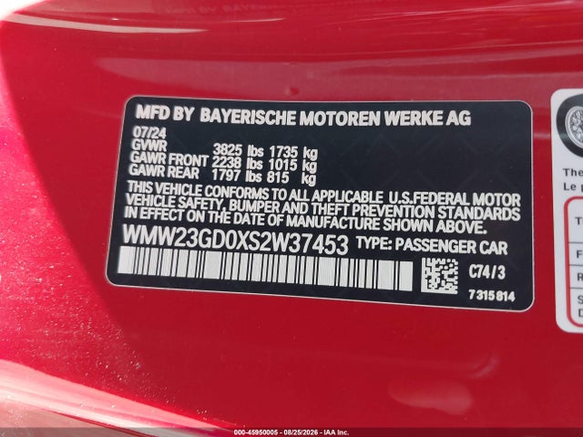 Продаж на аукціоні авто 2025 Mini Hardtop Cooper S, vin: WMW23GD0XS2W37453, номер лоту: 45950005