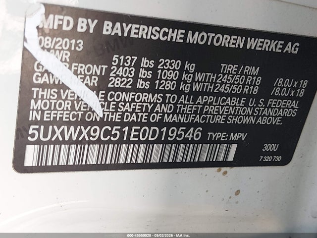 BMW X3 Xdrive28i 2014 5UXWX9C51E0D19546 Image 9