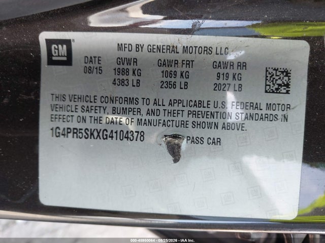 Aukcja sprzedaży 2016 Buick Verano Convenience Group, vin: 1G4PR5SKXG4104378, numer aukcji: 45950064