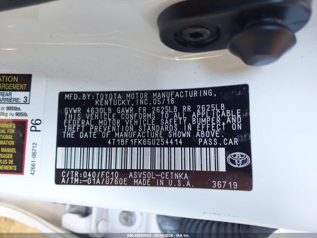 45950084 :رقم المزاد ، 4T1BF1FK6GU254414 vin ، 2016 Toyota Camry Le مزاد بيع