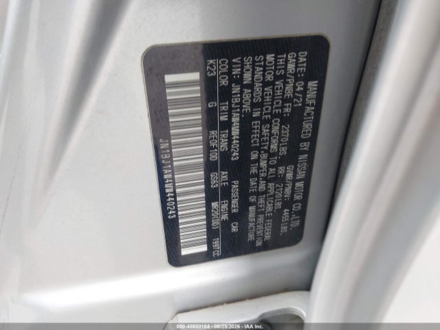 Продаж на аукціоні авто 2021 Nissan Rogue Sport S Awd Xtronic Cvt, vin: JN1BJ1AW4MW440243, номер лоту: 45950104