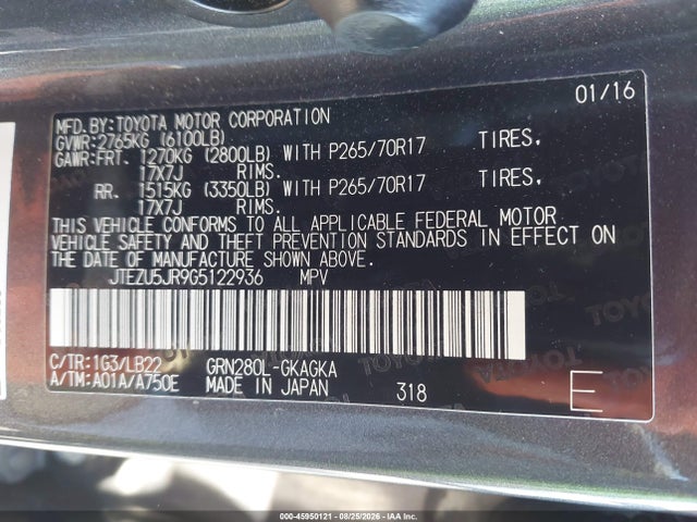 Toyota 4runner Sr5 Premium 2016 JTEZU5JR9G5122936 Image 9