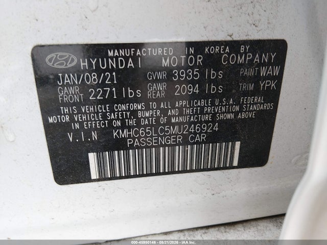 Продажа на аукционе авто 2021 Hyundai Ioniq Hybrid Blue, vin: KMHC65LC5MU246924, номер лота: 45950146