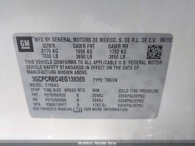 45950151 :رقم المزاد ، 3GCPCREC4EG138365 vin ، 2014 Chevrolet Silverado 1500 1lt مزاد بيع