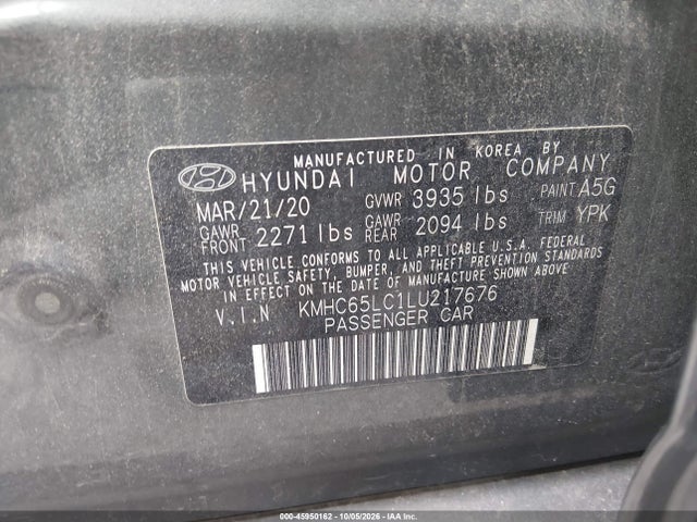 Продажа на аукционе авто 2020 Hyundai Ioniq Hybrid Blue, vin: KMHC65LC1LU217676, номер лота: 45950162