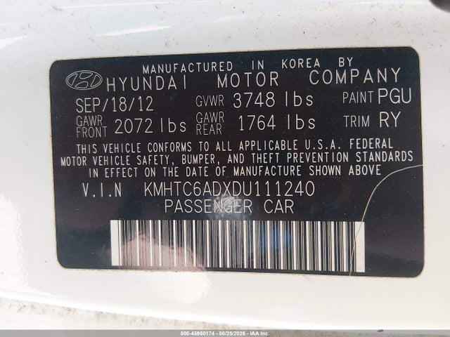 Aukcja sprzedaży 2013 Hyundai Veloster Base W/gray, vin: KMHTC6ADXDU111240, numer aukcji: 45950174