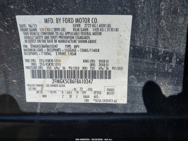 2FMGK5C86FBA10347 Ford FLEX SEL
