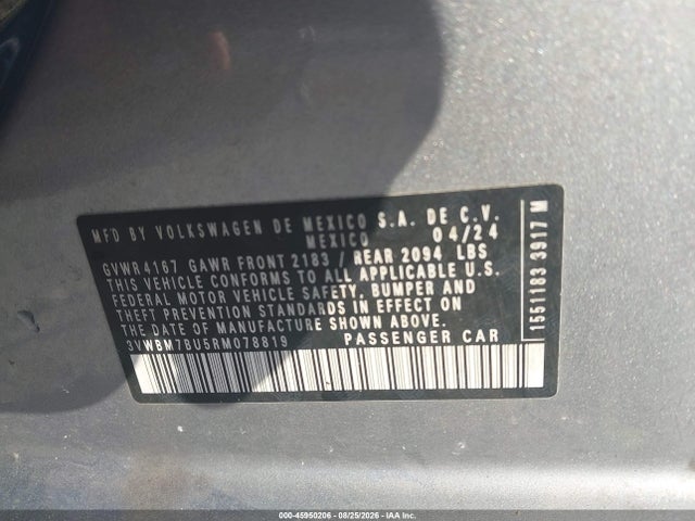 Aukcja sprzedaży 2024 Volkswagen Jetta 1.5t Sport, vin: 3VWBM7BU5RM078819, numer aukcji: 45950206