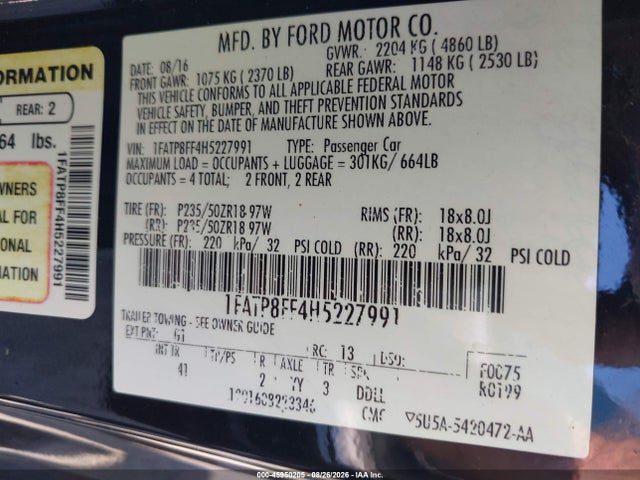 Продаж на аукціоні авто 2017 Ford Mustang Gt Premium, vin: 1FATP8FF4H5227991, номер лоту: 45950205