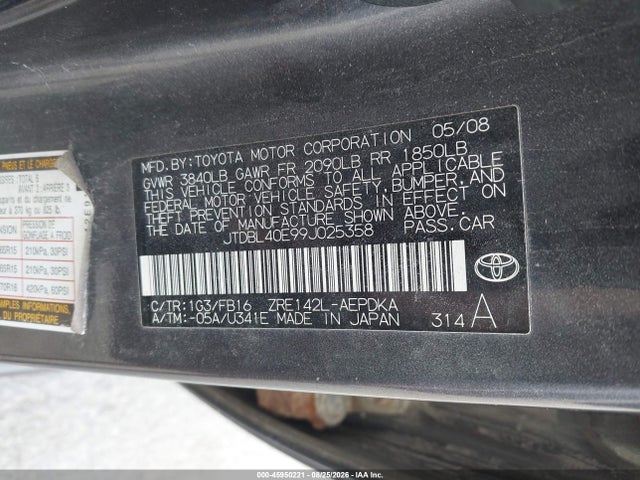 Продаж на аукціоні авто 2009 Toyota Corolla Le, vin: JTDBL40E99J025358, номер лоту: 45950221