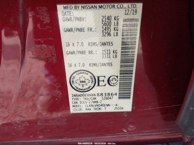 Продаж на аукціоні авто 2019 Nissan Frontier Pro-4x/s/sl/sv, vin: 1N6AD0EVXKN883864, номер лоту: 45950236