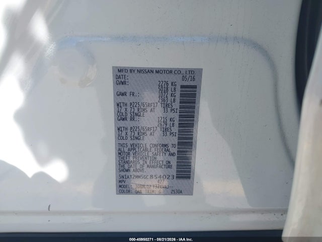 Продаж на аукціоні авто 2016 Nissan Rogue Sv, vin: 5N1AT2MM5GC854023, номер лоту: 45950271