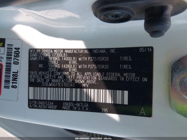 Aukcja sprzedaży 2014 Toyota Sequoia Limited 5.7l V8, vin: 5TDJW5G11ES105343, numer aukcji: 45950293