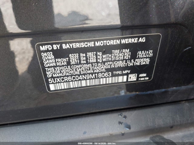 BMW X5 Xdrive40i 2022 5UXCR6C04N9M18063 Image 9