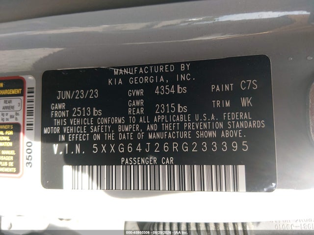 Aukcja sprzedaży 2024 Kia K5 Gt-line, vin: 5XXG64J26RG233395, numer aukcji: 45950306