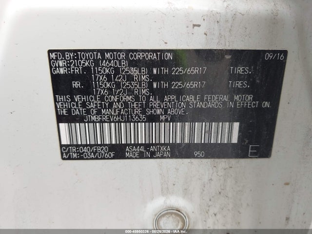 Продаж на аукціоні авто 2017 Toyota Rav4 Le, vin: JTMBFREV6HJ113635, номер лоту: 45950326