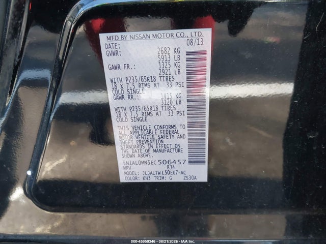 Aukcja sprzedaży 2014 Infiniti Qx60, vin: 5N1AL0MN5EC506457, numer aukcji: 45950346