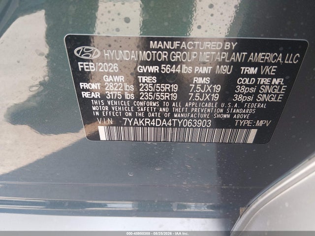 Aukcja sprzedaży 2026 Hyundai Ioniq 5 Limited, vin: 7YAKR4DA4TY063903, numer aukcji: 45950388