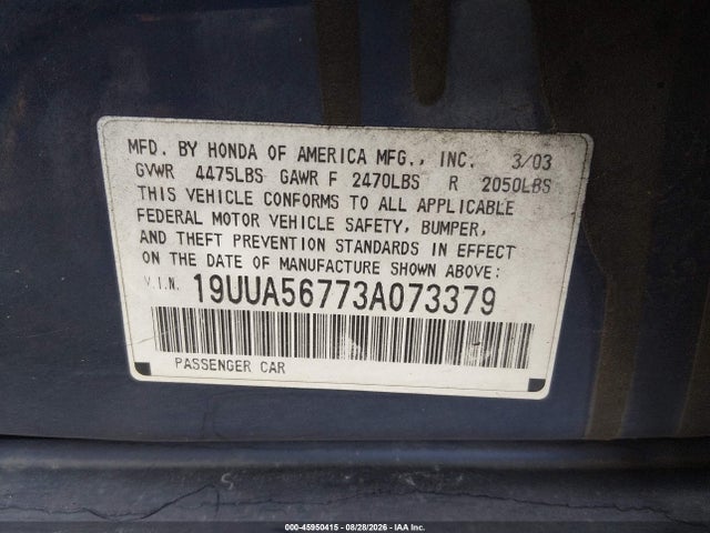 45950415 :رقم المزاد ، 19UUA56773A073379 vin ، 2003 Acura Tl 3.2 مزاد بيع