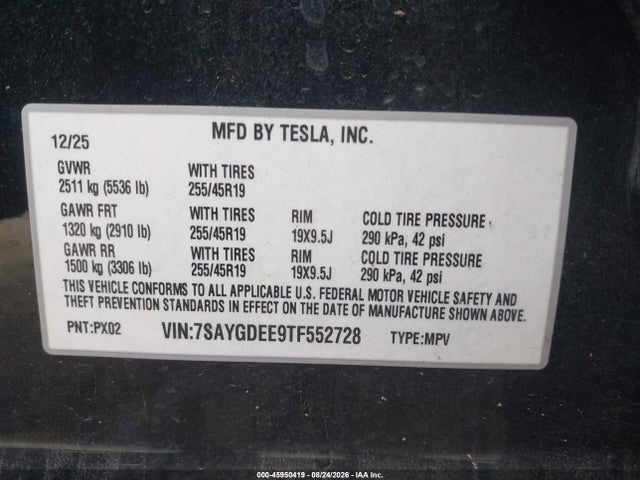 7SAYGDEE9TF552728 Tesla Model Y All-wheel Drive/long Range Launch Series/premium All-wheel Drive