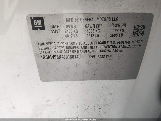 Продажа на аукционе авто 2018 Cadillac Cts Standard, vin: 1G6AW5SX4J0138140, номер лота: 45950429